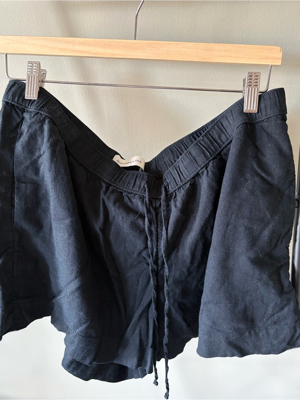 Abercrombie & Fitch Black High-Waist Drawstring Linen-Blend Shorts